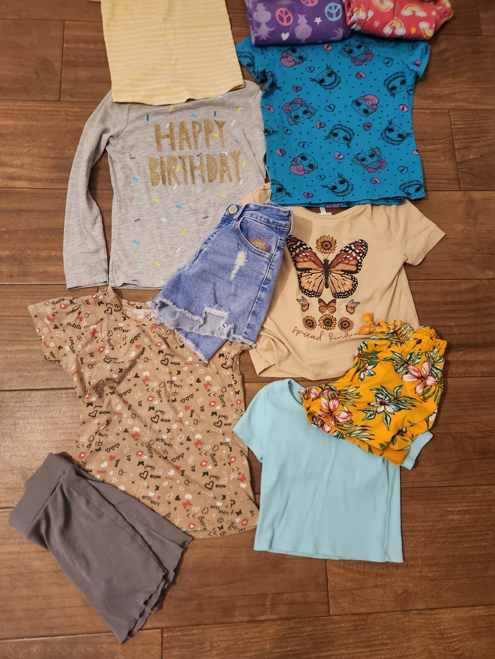 Girl's Mixed Pajama and Tee Set  shorts Yellow Blue Gray Beige Turquoise m 8 10